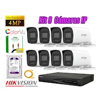 Kit 8 Cámara Seguridad Hikvision IP POE 4MP Color Vu Tubo Visión Color Disco 2TB